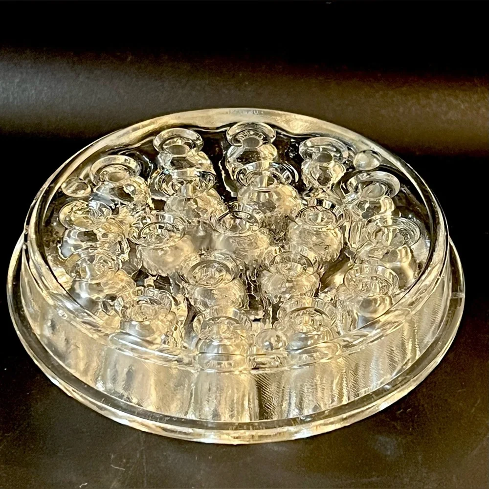 VTG Clear Glass Round Flower Frog 19 Holes Flower Bouquet Arrangement 4.5 in